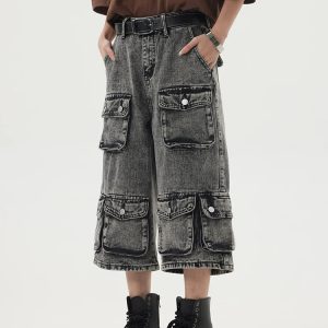 Trendy Y2K Multi-Pocket Cargo Jorts for a Chic Grunge Aesthetic Look