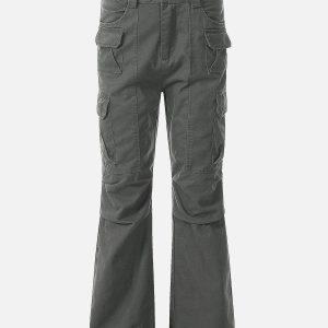 Trendy Y2K Multi-Pocket Cargo Pants for a Chic Grunge Aesthetic Look