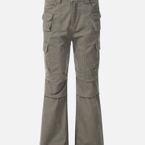 Trendy Y2K Multi-Pocket Cargo Pants for a Chic Grunge Aesthetic Look