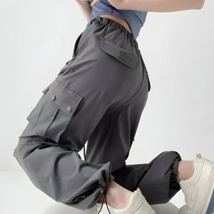 Trendy Y2K Parachute Cargo Pants for a Chic Grunge Aesthetic Look