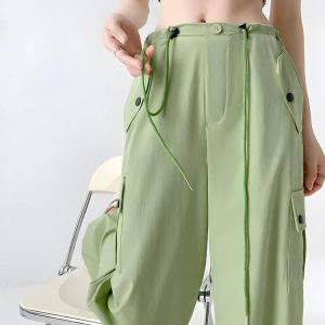 Trendy Y2K Parachute Cargo Pants for a Chic Grunge Aesthetic Look