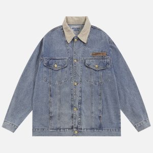 Trendy Y2K Patchwork Denim Jacket for Aesthetic Outfits and Vintage Vibes