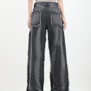 Trendy Y2K Patchwork Denim Jeans for a Chic Grunge Aesthetic Look