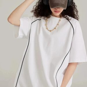 Trendy Y2K Patchwork Oversized T-Shirt for a Cozy Grunge Aesthetic Look