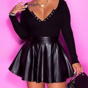 Trendy Y2K PU Mini Skirt for Grunge Aesthetic and Coquette Style Outfits