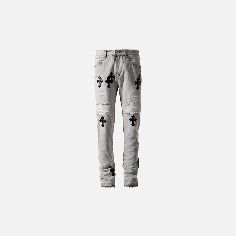 Trendy Y2K Ripped Straight-Fit Jeans for a Grunge Aesthetic Look and Comfy Style