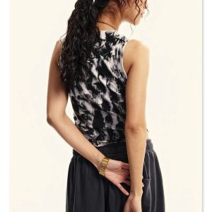 Trendy Y2K Sleeveless Washed Crop Top for Coquette Aesthetic and Grunge Style Outfits