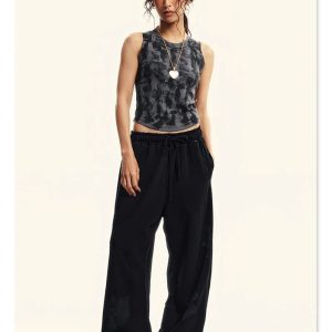 Trendy Y2K Sleeveless Washed Crop Top for Coquette Aesthetic and Grunge Style Outfits