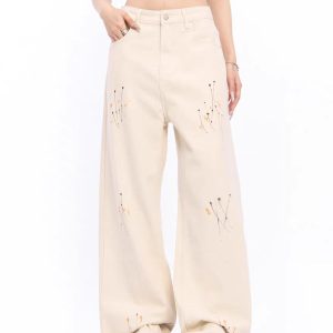 Trendy Y2K Splash-Ink Jeans for Grunge Aesthetic and Coquette Style Outfits