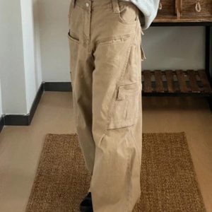 Trendy Y2K Street Pocket Cargo Pants for a Chic Grunge Aesthetic Look