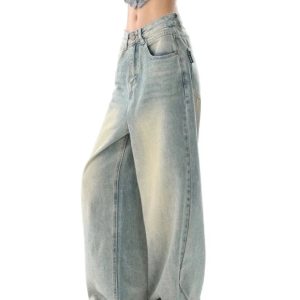 Trendy Y2K Ultra Wide-Leg Baggy Denim Jeans for Effortless Grunge Aesthetic Style