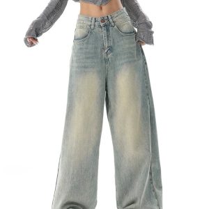 Trendy Y2K Ultra Wide-Leg Baggy Denim Jeans for Effortless Grunge Aesthetic Style