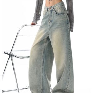 Trendy Y2K Ultra Wide-Leg Baggy Denim Jeans for Effortless Grunge Aesthetic Style