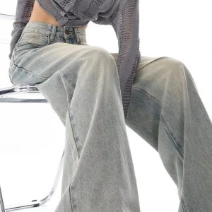 Trendy Y2K Ultra Wide-Leg Baggy Denim Jeans for Effortless Grunge Aesthetic Style