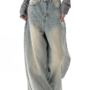 Trendy Y2K Ultra Wide-Leg Baggy Denim Jeans for Effortless Grunge Aesthetic Style