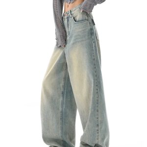 Trendy Y2K Ultra Wide-Leg Baggy Denim Jeans for Effortless Grunge Aesthetic Style