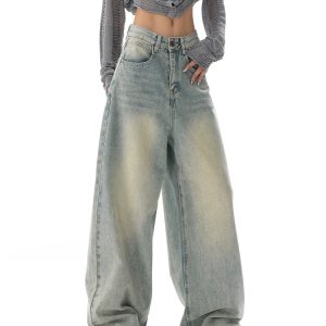 Trendy Y2K Ultra Wide-Leg Baggy Denim Jeans for Effortless Grunge Aesthetic Style