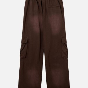 Trendy Y2K Washed Cargo Pants with Big Pockets for a Chic Grunge Aesthetic Look