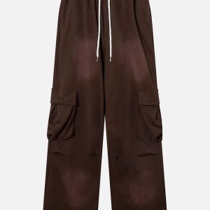 Trendy Y2K Washed Cargo Pants with Big Pockets for a Chic Grunge Aesthetic Look