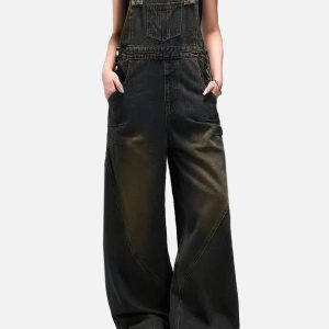 Trendy Y2K Washed Denim Overalls for a Chic Coquette Aesthetic Look