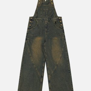 Trendy Y2K Washed Denim Overalls for a Chic Coquette Aesthetic Look