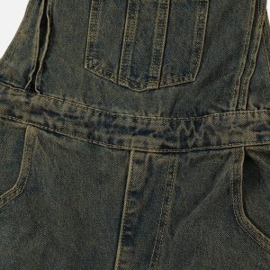 Trendy Y2K Washed Denim Overalls for a Chic Coquette Aesthetic Look