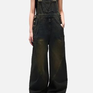 Trendy Y2K Washed Denim Overalls for a Chic Coquette Aesthetic Look