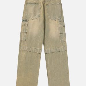 Trendy Y2K Water Pattern Washed Jeans for a Chic Grunge Aesthetic Look