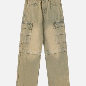 Trendy Y2K Water Pattern Washed Jeans for a Chic Grunge Aesthetic Look