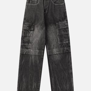 Trendy Y2K Water Pattern Washed Jeans for a Chic Grunge Aesthetic Look