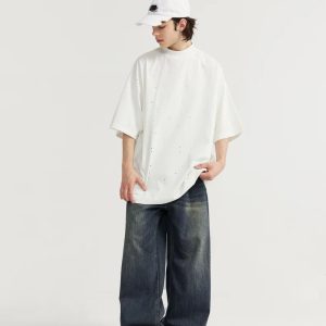 Trendy Y2K Wide-Leg Baggy Denim Jeans for Effortless Grunge Aesthetic Outfits