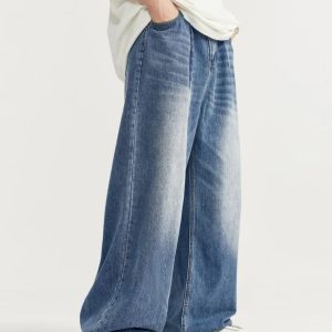 Trendy Y2K Wide-Leg Baggy Denim Jeans for Effortless Grunge Aesthetic Outfits