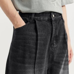 Trendy Y2K Wide-Leg Baggy Denim Jeans for Effortless Grunge Aesthetic Outfits