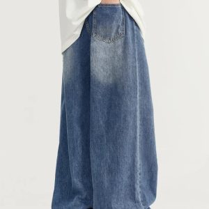 Trendy Y2K Wide-Leg Baggy Denim Jeans for Effortless Grunge Aesthetic Outfits