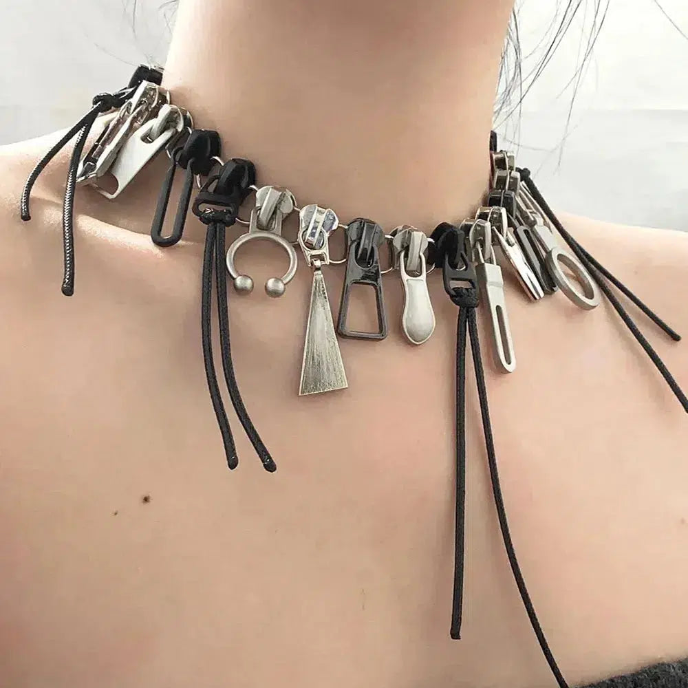 Trendy Zipper Chain Necklace for Y2K Aesthetic and Coquette Style Outfits