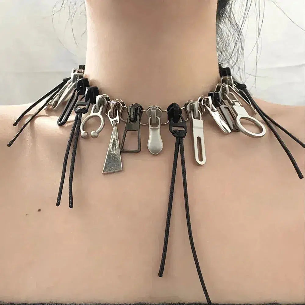 Trendy Zipper Chain Necklace for Y2K Aesthetic and Coquette Style Outfits