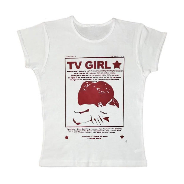 TV Girl Y2K Aesthetic Baby Tee - Cute Crop Top for Coquette and Grunge Styles