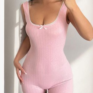 U Neck Bow Tie Up Bandeau Romper - Y2K Aesthetic Cute Summer Outfit for Trendy Looks