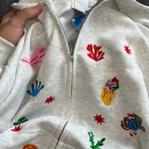 Underwater Life Embroidery Y2K Hoodie - Cute Aesthetic Top for Cozy Style