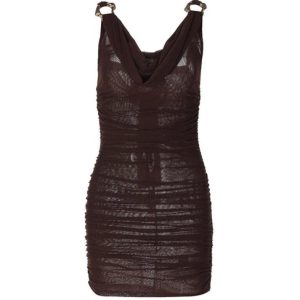 V-Neck Mesh Mini Dress with Metal Ring Detail - Y2K Aesthetic Party Outfit