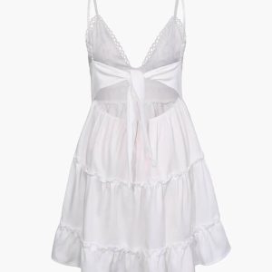 V-Neck Ruffle Hem Mini Dress - Y2K Aesthetic Cute Dress for Coquette and Grunge Styles