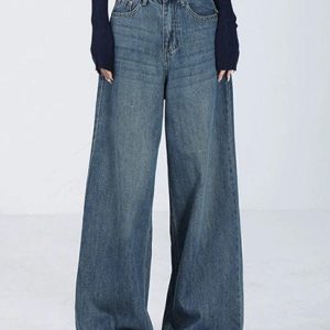 Versatile Vintage Blue High Rise Y2K Boyfriend Jeans for Trendy Aesthetic Outfits