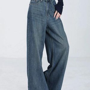 Versatile Vintage Blue High Rise Y2K Boyfriend Jeans for Trendy Aesthetic Outfits