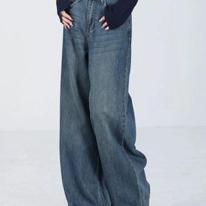 Versatile Vintage Blue High Rise Y2K Boyfriend Jeans for Trendy Aesthetic Outfits