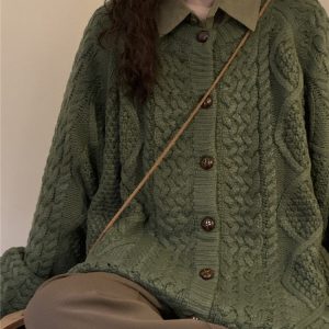 Vintage 80's Grandma Collar Cardigan - Cozy Retro Knitwear for Y2K Aesthetic Lovers