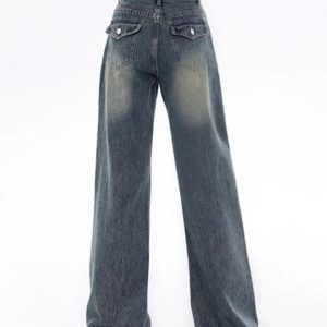 Vintage Blue Flap Detail Y2K Boyfriend Jeans for a Chic Grunge Aesthetic Look