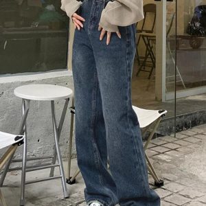 Vintage Blue Print Y2K Boyfriend Jeans for a Trendy Grunge Aesthetic Look