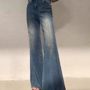 Vintage Blue Wash Y2K Flare Boyfriend Jeans for a Retro Aesthetic Look