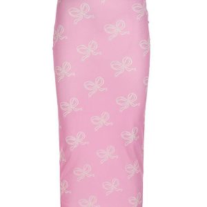 Vintage Bow Print Mesh Midi Skirt - Y2K Aesthetic Fashion for Chic Coquette Style