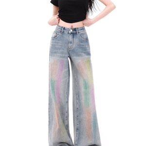 Vintage Brush Strokes Y2K Jeans for a Chic Coquette Aesthetic Look